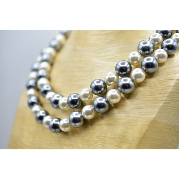 Van Allen Vintage Necklace Faux Pearl Gray White Beaded Robinson's NOS 80s Bin5 - Picture 5 of 12